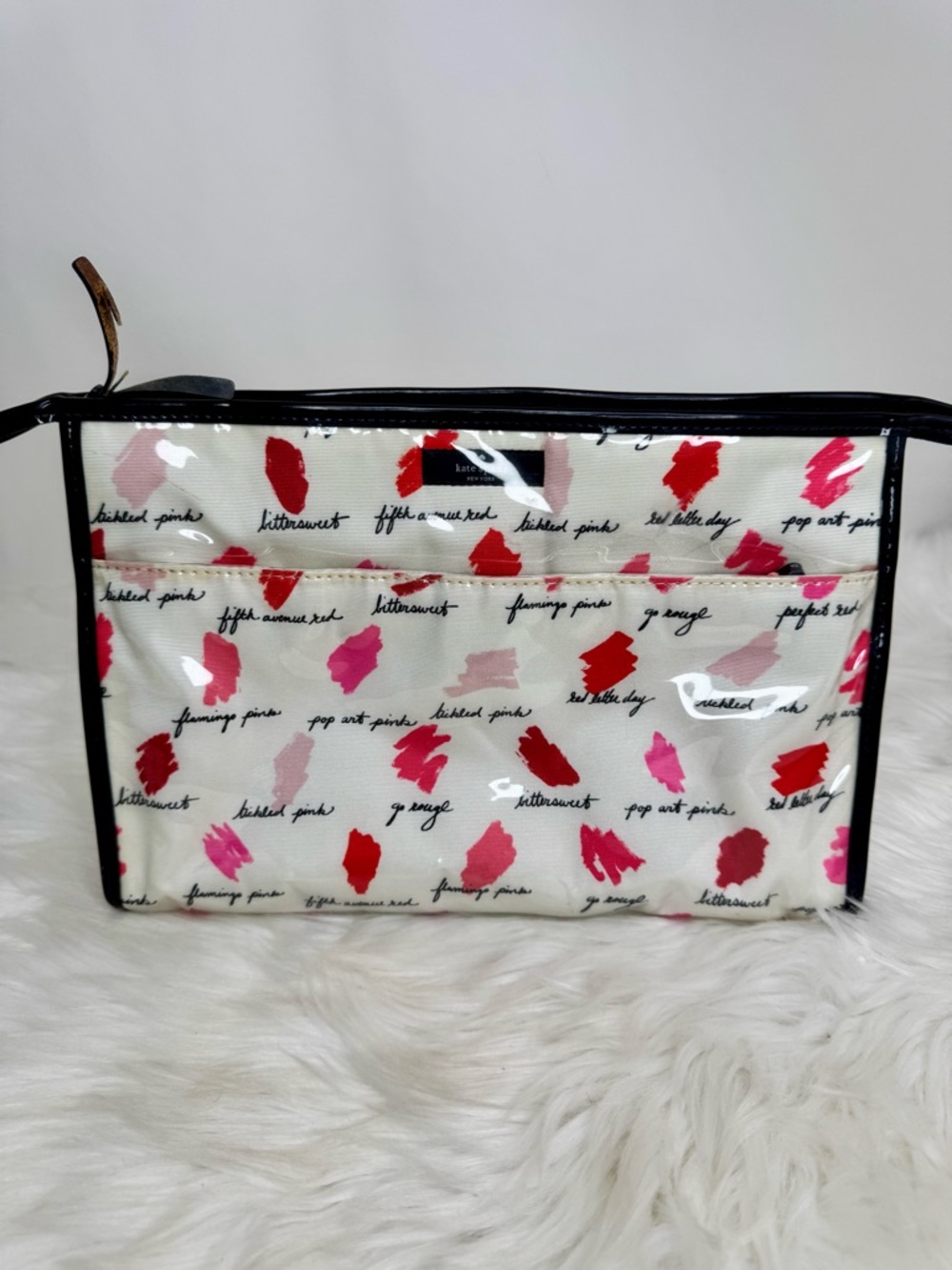 Kate Spade jumbo lipstick swatch PVC coated zip makeup case.